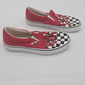 Vans Black & White Check W/ Red Dripping Slip-On Sneakers Sz Men's 6 Women 7.5